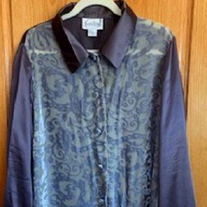 Diane Von Furstenberg Silk Assets Silk/Velvet Gray Blouse Long Sleeves Sz 1X